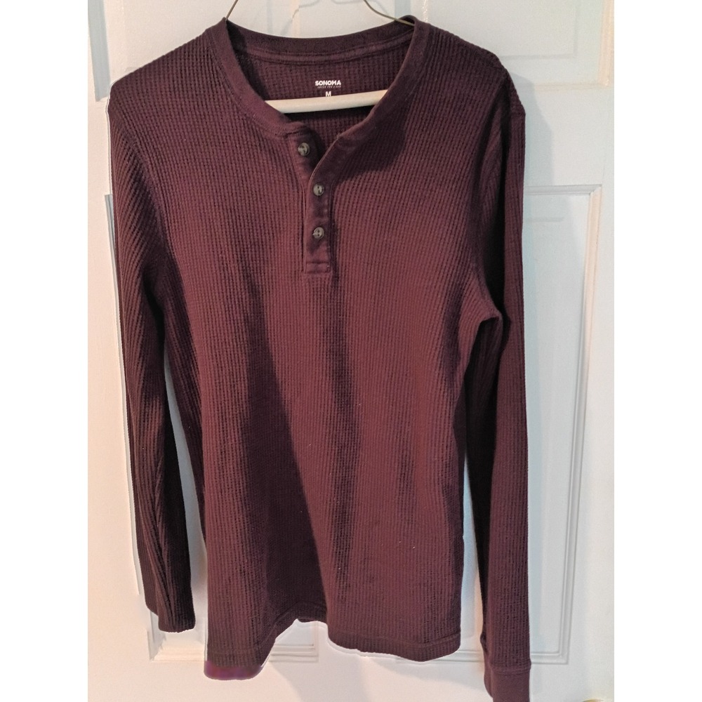 Sonoma Goods For Life Mens Waffle Knit Henley ShirtBurgundy Maroon Long Sleeve M